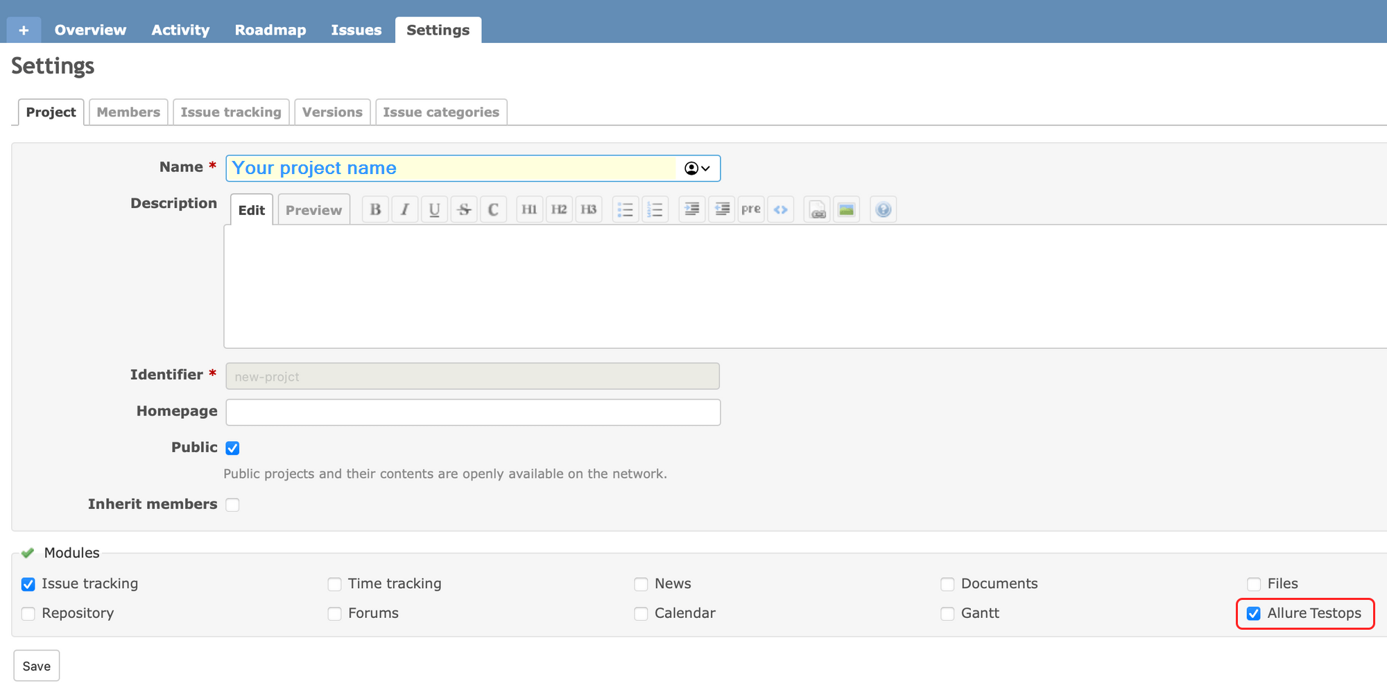 Включение плагина Redmine